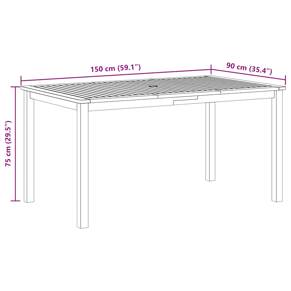 vidaXL Garden Table 150x90x74 cm Solid Acacia Wood - Brown