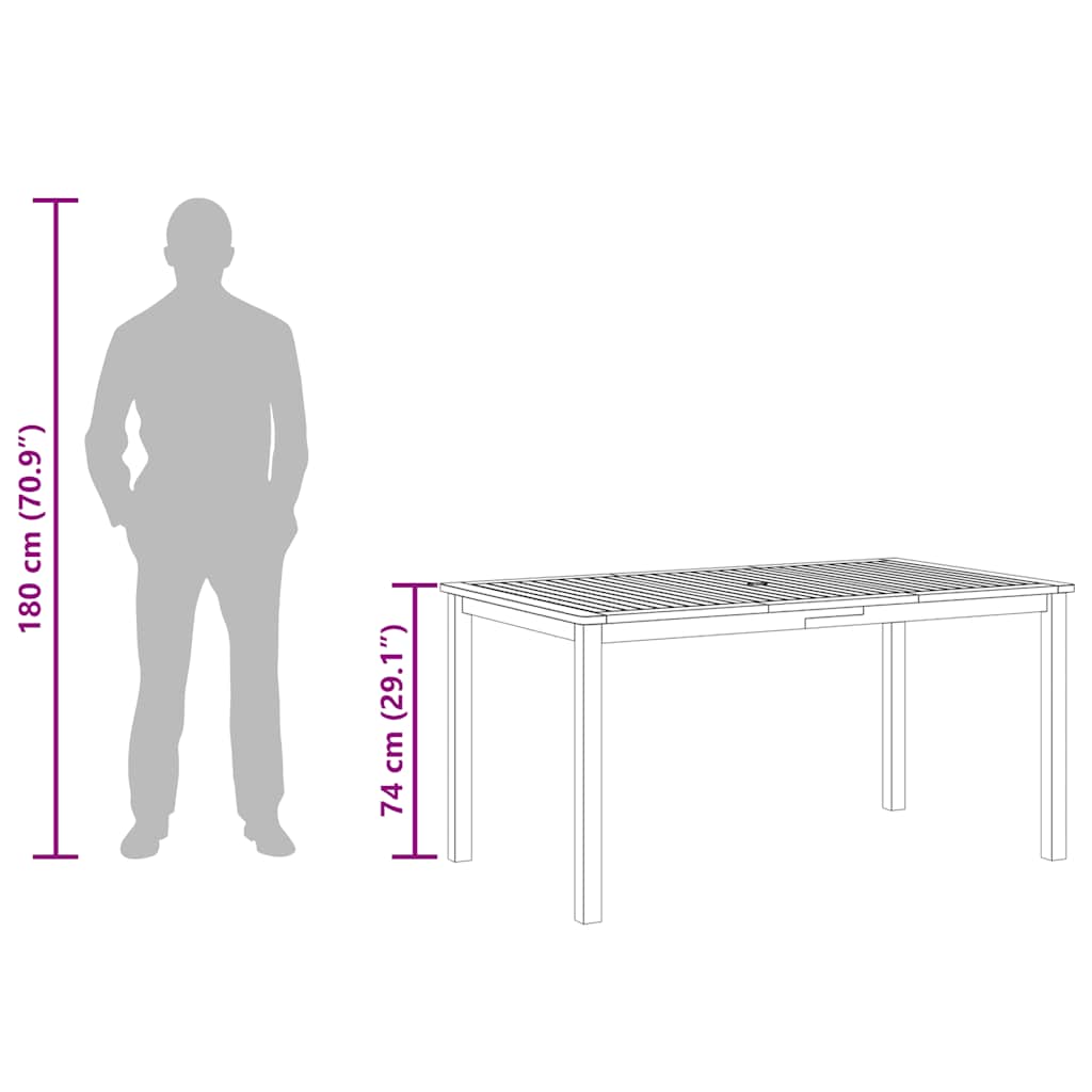 vidaXL Garden Table 150x90x74 cm Solid Acacia Wood - Brown