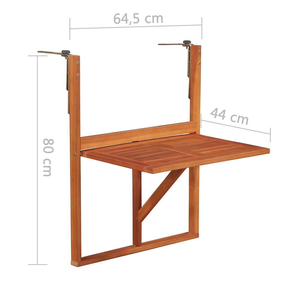 vidaXL Hanging Balcony Table 64.5x44x80 cm Solid Acacia Wood - Brown