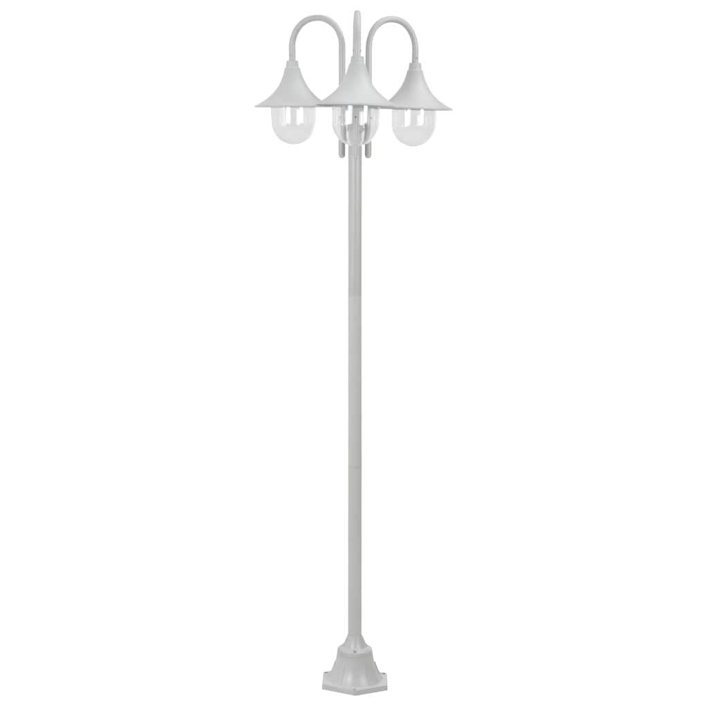 vidaXL Garden Post Light E27 220 cm Aluminium 3-Lantern White