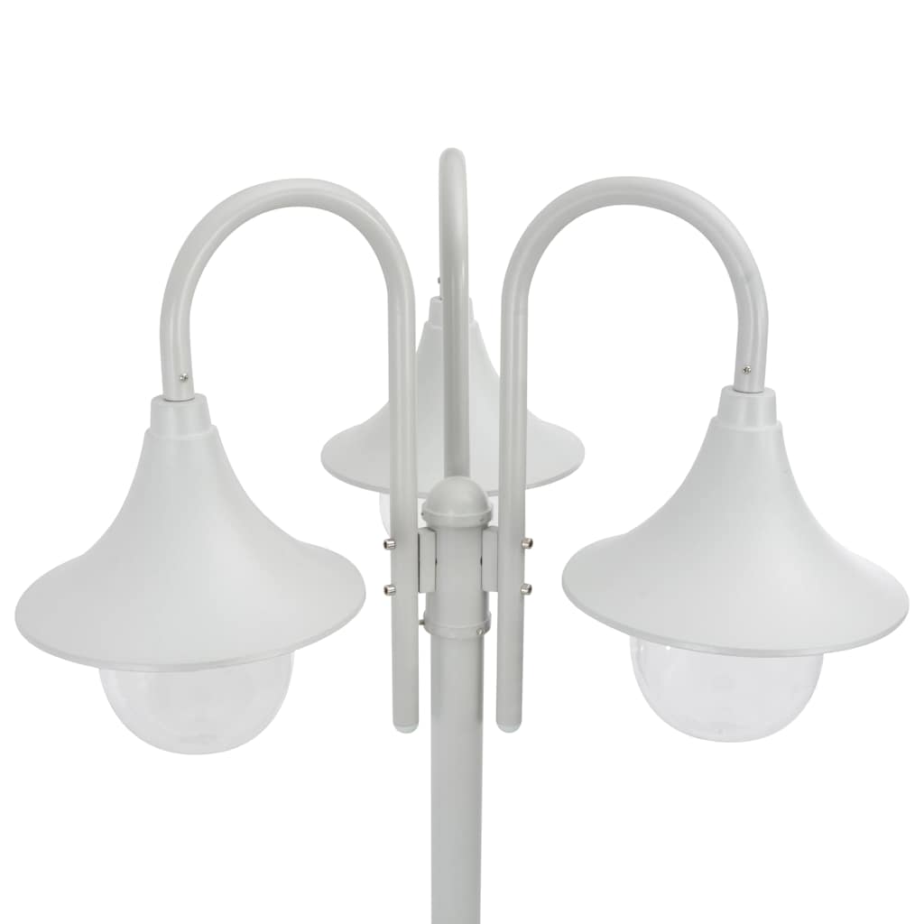 vidaXL Garden Post Light E27 220 cm Aluminium 3-Lantern White