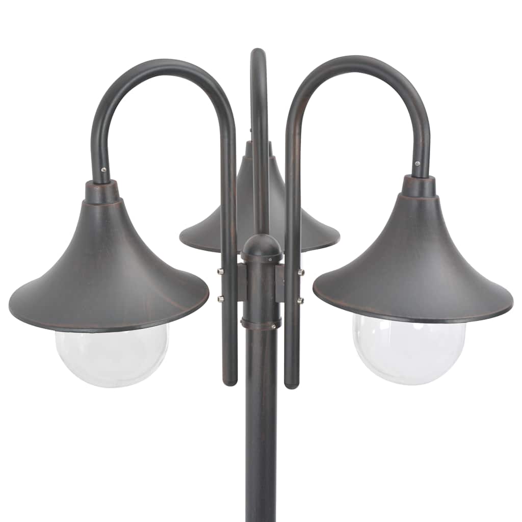 vidaXL Garden Post Light E27 220 cm Aluminium 3-Lantern Bronze - Brown