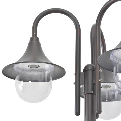 vidaXL Garden Post Light E27 220 cm Aluminium 3-Lantern Bronze - Brown