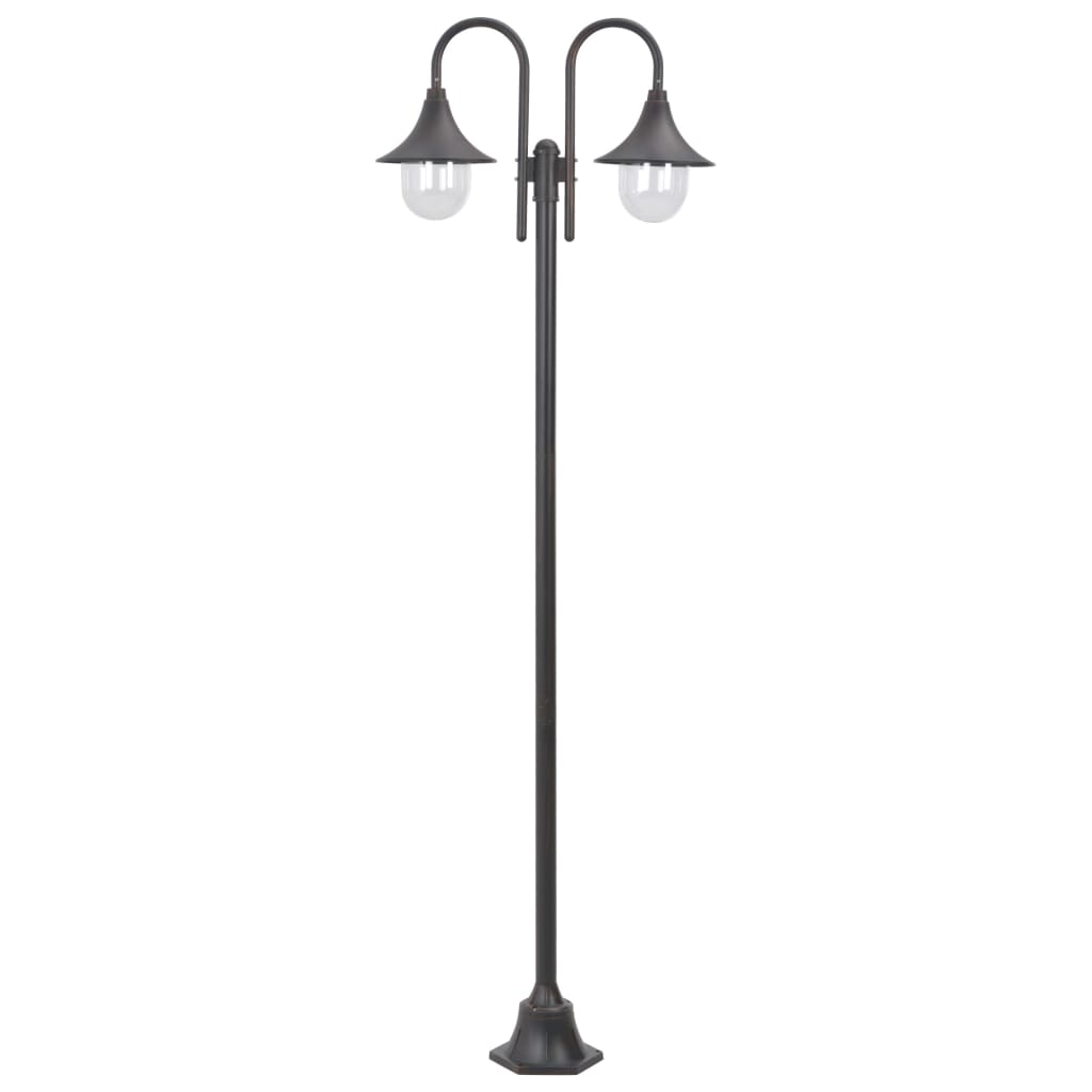 vidaXL Garden Post Light E27 220 cm Aluminium 2-Lantern Bronze - Brown