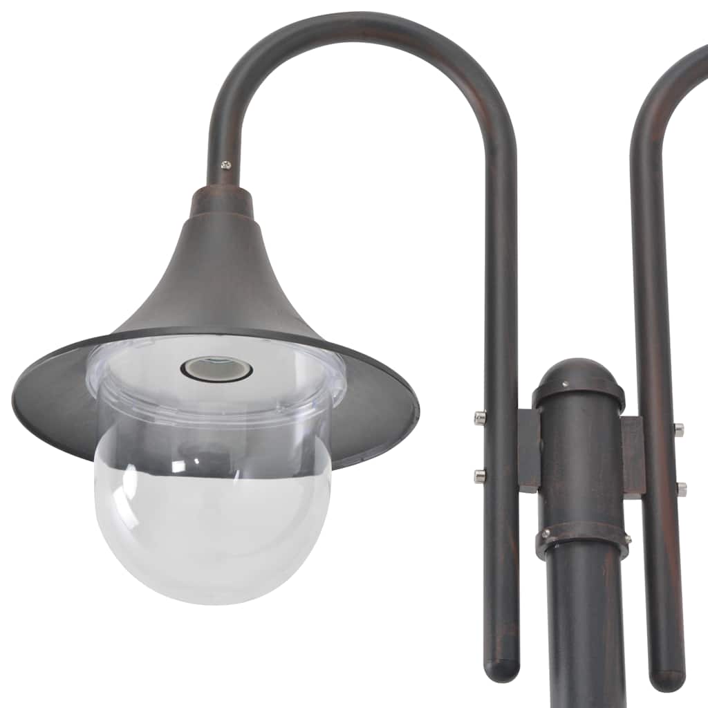 vidaXL Garden Post Light E27 220 cm Aluminium 2-Lantern Bronze - Brown