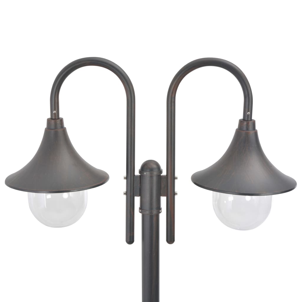 vidaXL Garden Post Light E27 220 cm Aluminium 2-Lantern Bronze - Brown