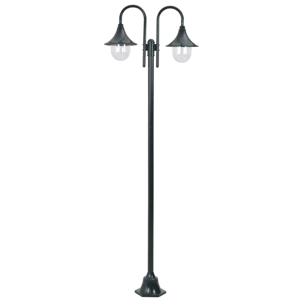 vidaXL Garden Post Light E27 220 cm Aluminium 2-Lantern Dark Green