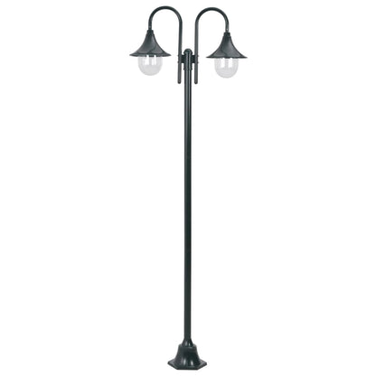 vidaXL Garden Post Light E27 220 cm Aluminium 2-Lantern Dark Green