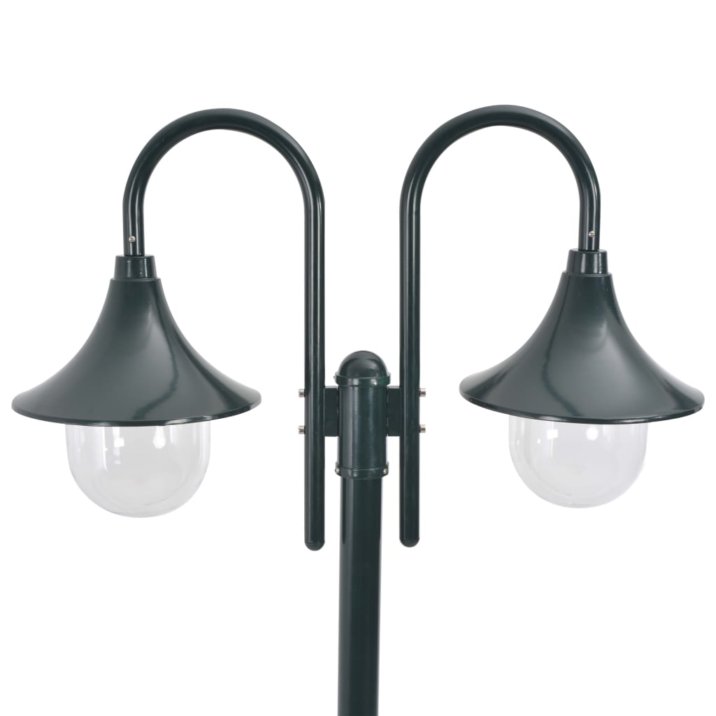 vidaXL Garden Post Light E27 220 cm Aluminium 2-Lantern Dark Green