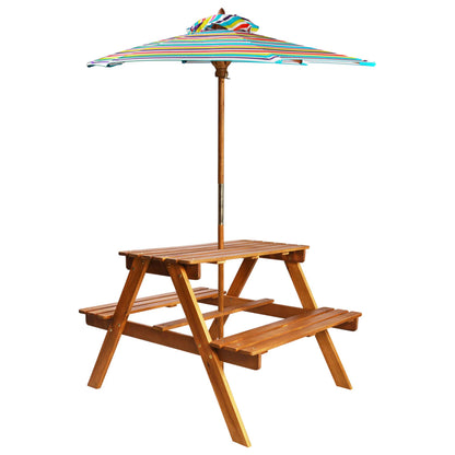 vidaXL Kids Picnic Table with Parasol 79x90x60 cm Solid Acacia Wood - Brown