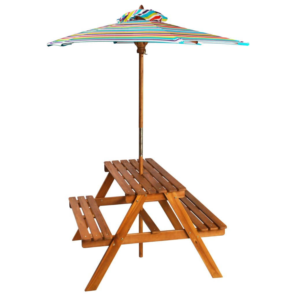 vidaXL Kids Picnic Table with Parasol 79x90x60 cm Solid Acacia Wood - Brown