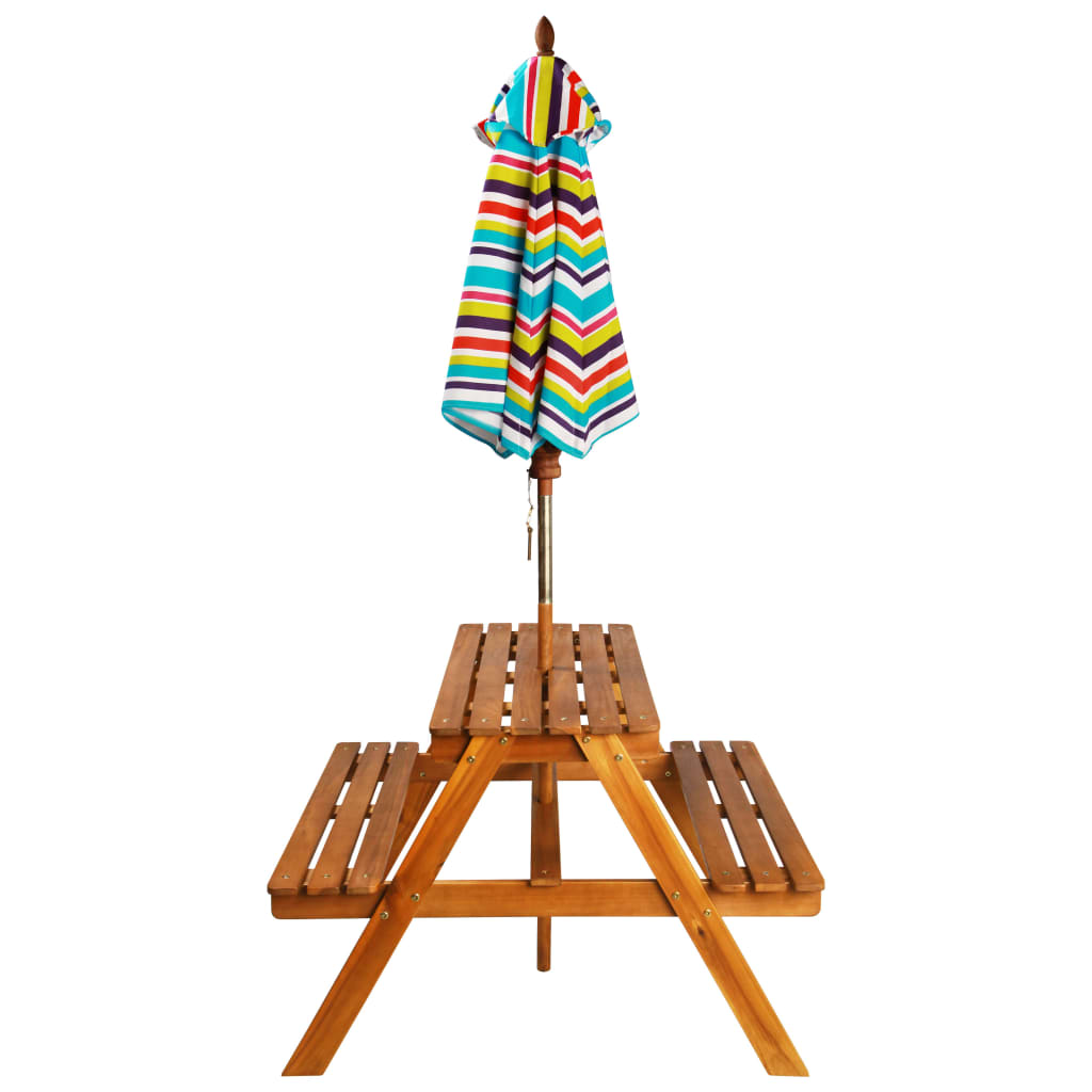 vidaXL Kids Picnic Table with Parasol 79x90x60 cm Solid Acacia Wood - Brown