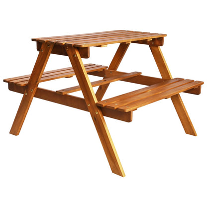 vidaXL Kids Picnic Table with Parasol 79x90x60 cm Solid Acacia Wood - Brown