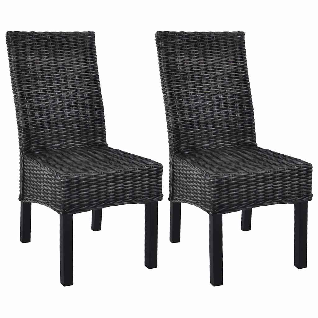 vidaXL Dining Chairs 2 pcs Black Kubu Rattan and Mahogany Wood - 46 x 61 x 93 cm
