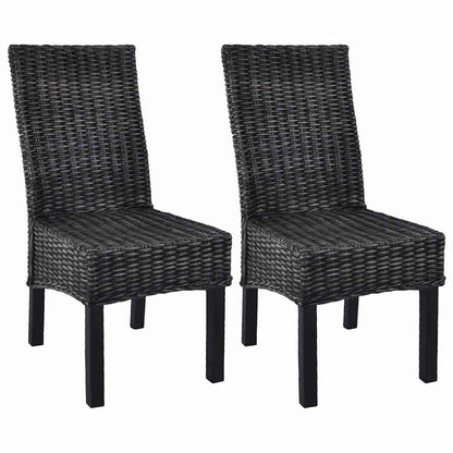 vidaXL Dining Chairs 2 pcs Black Kubu Rattan and Mahogany Wood - 46 x 61 x 93 cm