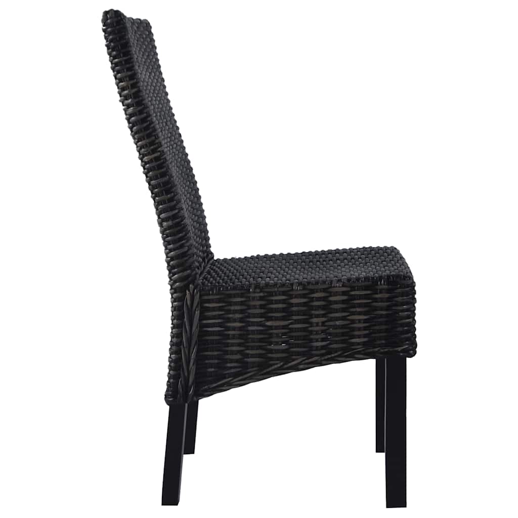 vidaXL Dining Chairs 2 pcs Black Kubu Rattan and Mahogany Wood - 46 x 61 x 93 cm