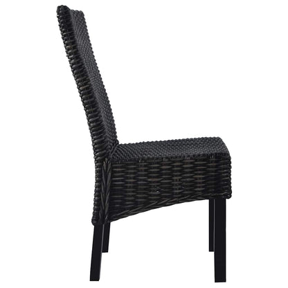 vidaXL Dining Chairs 2 pcs Black Kubu Rattan and Mahogany Wood - 46 x 61 x 93 cm