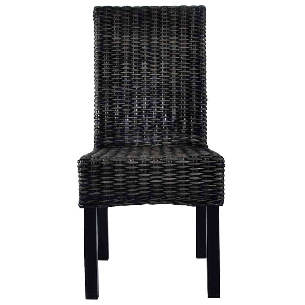 vidaXL Dining Chairs 2 pcs Black Kubu Rattan and Mahogany Wood - 46 x 61 x 93 cm