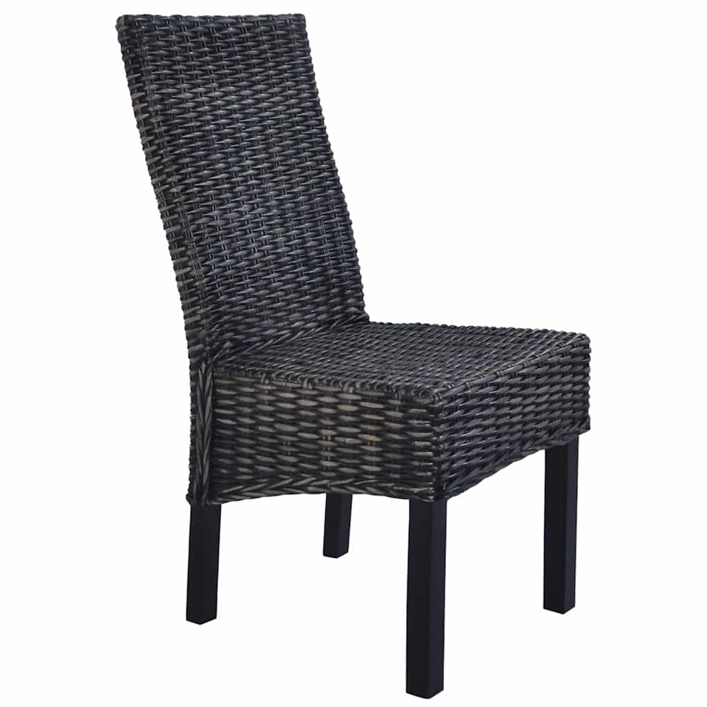 vidaXL Dining Chairs 2 pcs Black Kubu Rattan and Mahogany Wood - 46 x 61 x 93 cm