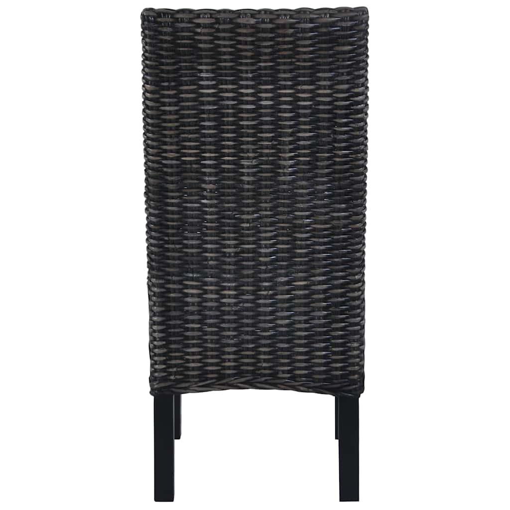 vidaXL Dining Chairs 2 pcs Black Kubu Rattan and Mahogany Wood - 46 x 61 x 93 cm