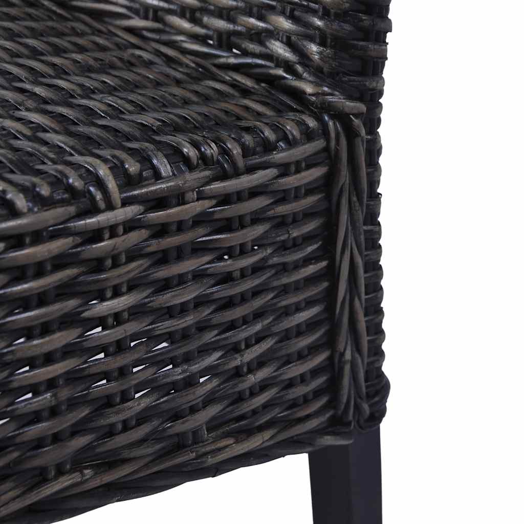 vidaXL Dining Chairs 2 pcs Black Kubu Rattan and Mahogany Wood - 46 x 61 x 93 cm
