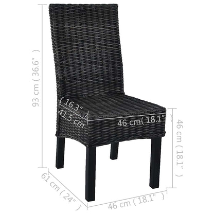 vidaXL Dining Chairs 2 pcs Black Kubu Rattan and Mahogany Wood - 46 x 61 x 93 cm
