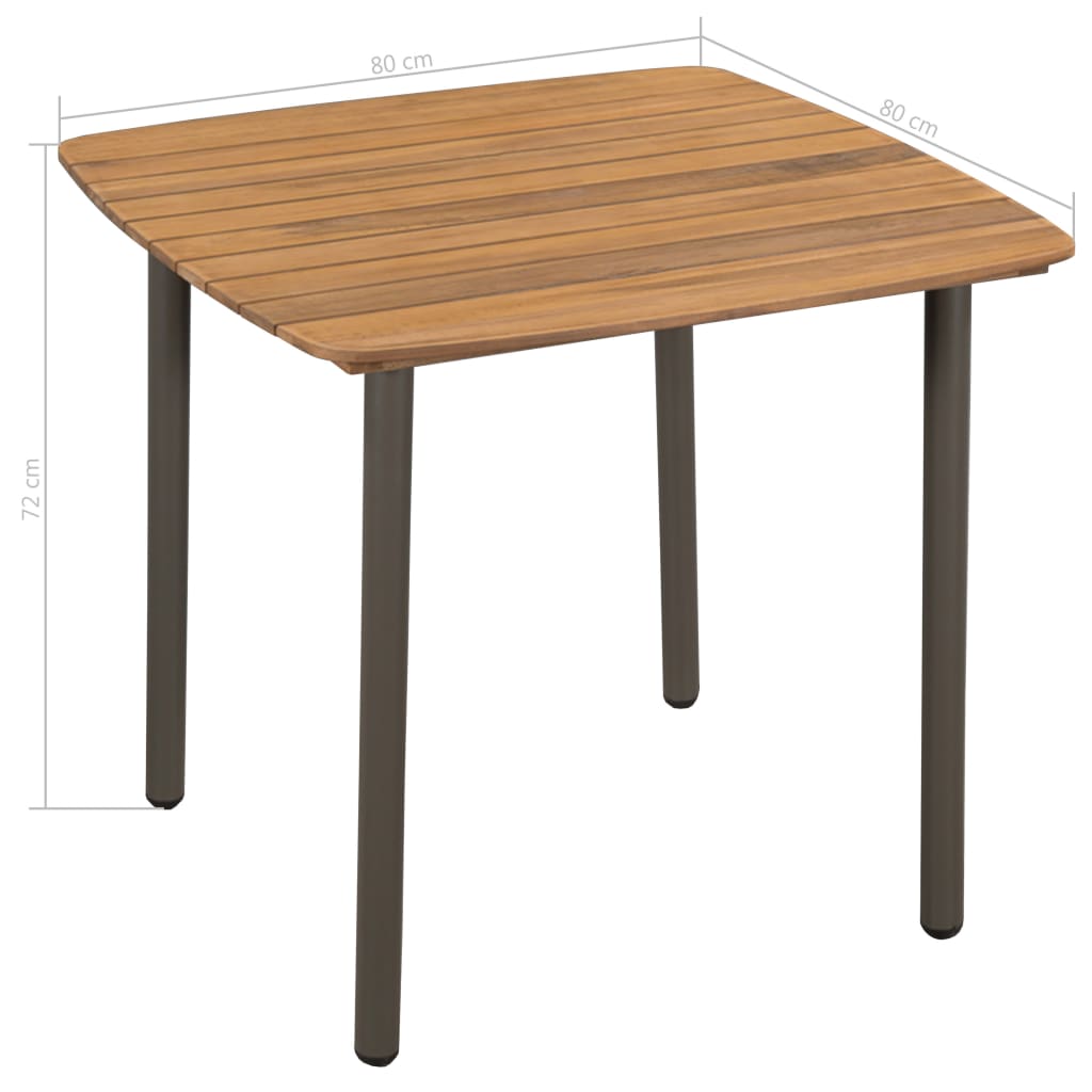 vidaXL Garden Table 80x80x72cm Solid Acacia Wood and Steel - Brown - 80 x 80 x 72 cm