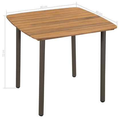 vidaXL Garden Table 80x80x72cm Solid Acacia Wood and Steel - Brown - 80 x 80 x 72 cm