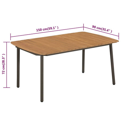 vidaXL Garden Table 150x90x72cm Solid Acacia Wood and Steel - Brown - 150 x 90 x 72 cm