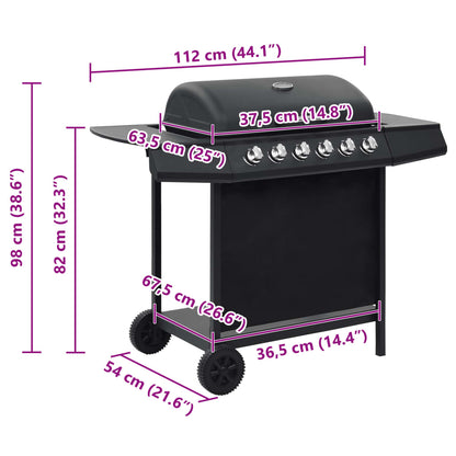 vidaXL Gas BBQ Grill with 6 Cooking Zones Steel Black