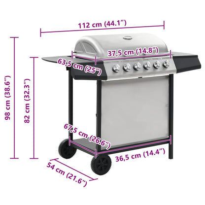 vidaXL Gas BBQ Grill with 6 Cooking Zones Stainless Steel Silver