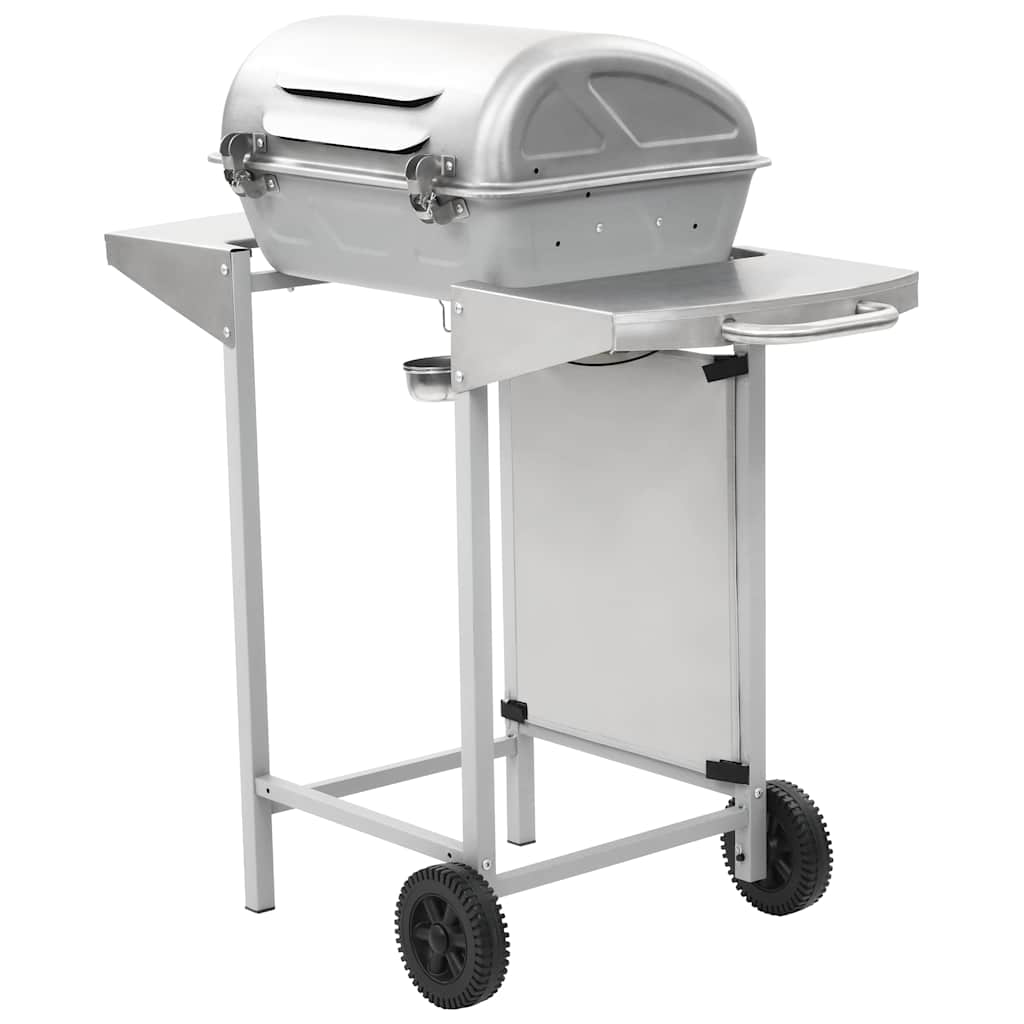vidaXL Gas BBQ Grill with 2 Cooking Zones Silver Stainless Steel