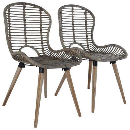 vidaXL Dining Chairs 2 pcs Brown Natural Rattan - 48 x 64 x 85 cm