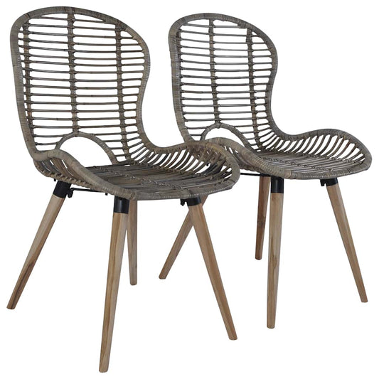 vidaXL Dining Chairs 2 pcs Brown Natural Rattan - 48 x 64 x 85 cm