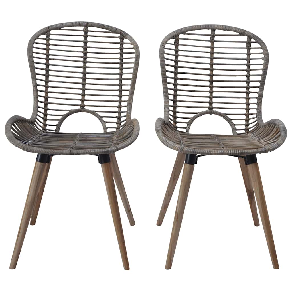 vidaXL Dining Chairs 2 pcs Brown Natural Rattan - 48 x 64 x 85 cm