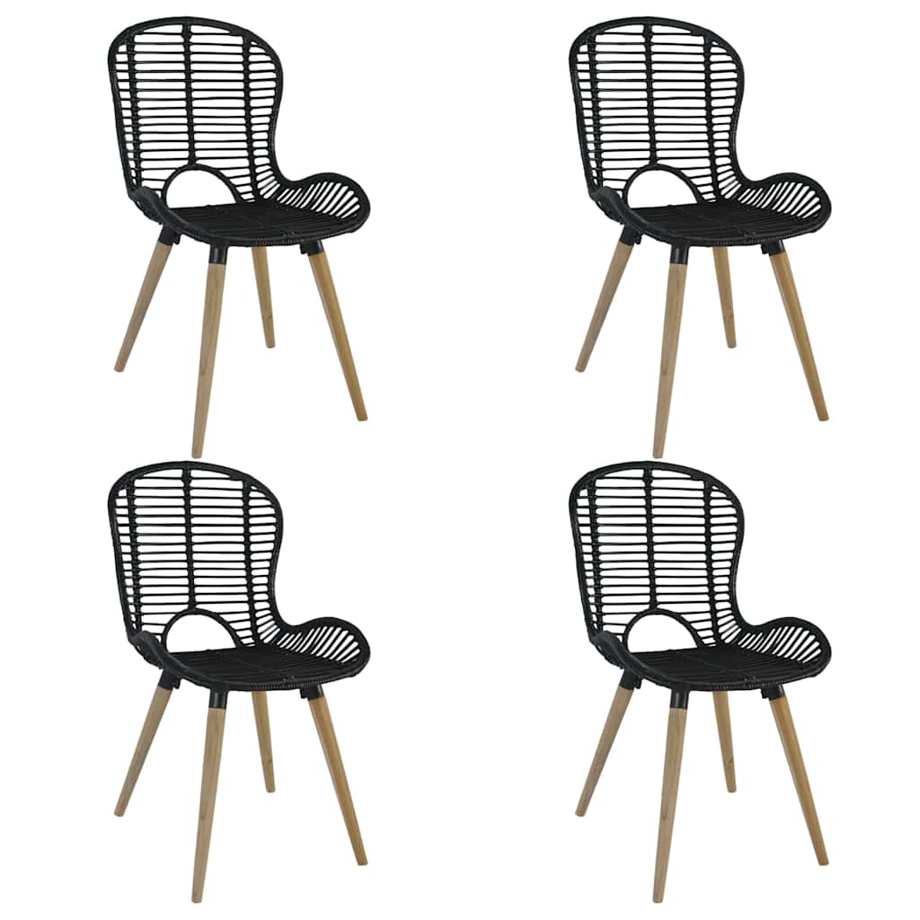 vidaXL Dining Chairs 4 pcs Black Natural Rattan - 48 x 64 x 85 cm