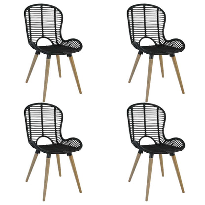 vidaXL Dining Chairs 4 pcs Black Natural Rattan - 48 x 64 x 85 cm