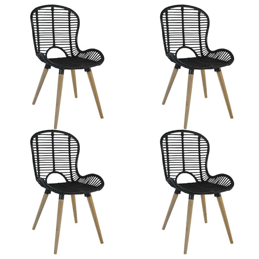 vidaXL Dining Chairs 4 pcs Black Natural Rattan - 48 x 64 x 85 cm
