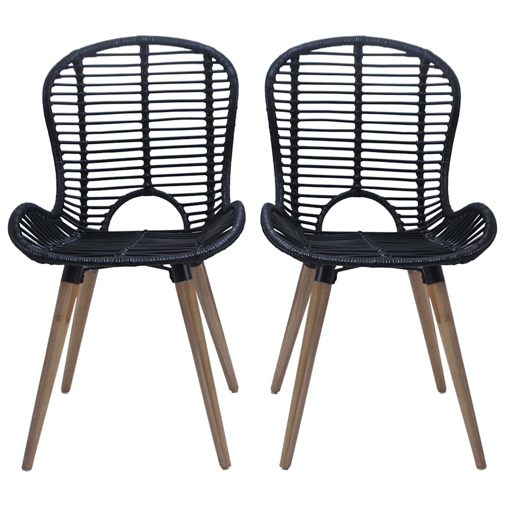 vidaXL Dining Chairs 4 pcs Black Natural Rattan - 48 x 64 x 85 cm