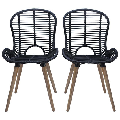 vidaXL Dining Chairs 4 pcs Black Natural Rattan - 48 x 64 x 85 cm