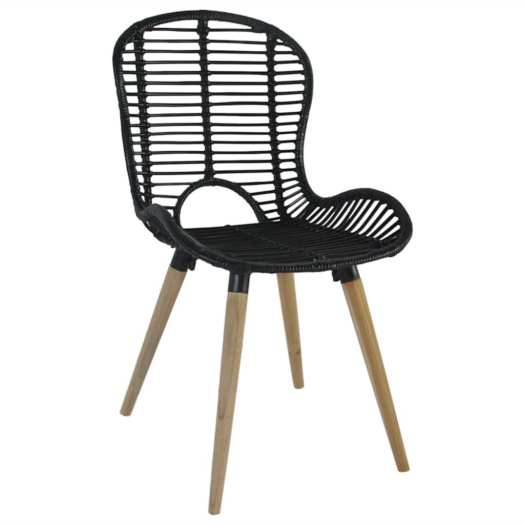 vidaXL Dining Chairs 4 pcs Black Natural Rattan - 48 x 64 x 85 cm