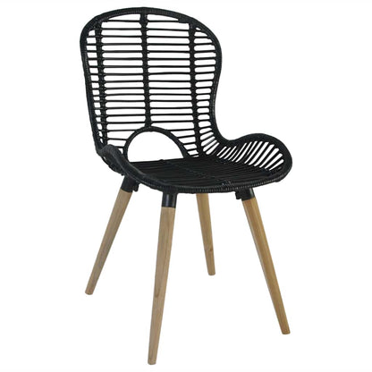 vidaXL Dining Chairs 4 pcs Black Natural Rattan - 48 x 64 x 85 cm