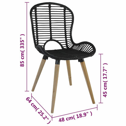 vidaXL Dining Chairs 4 pcs Black Natural Rattan - 48 x 64 x 85 cm