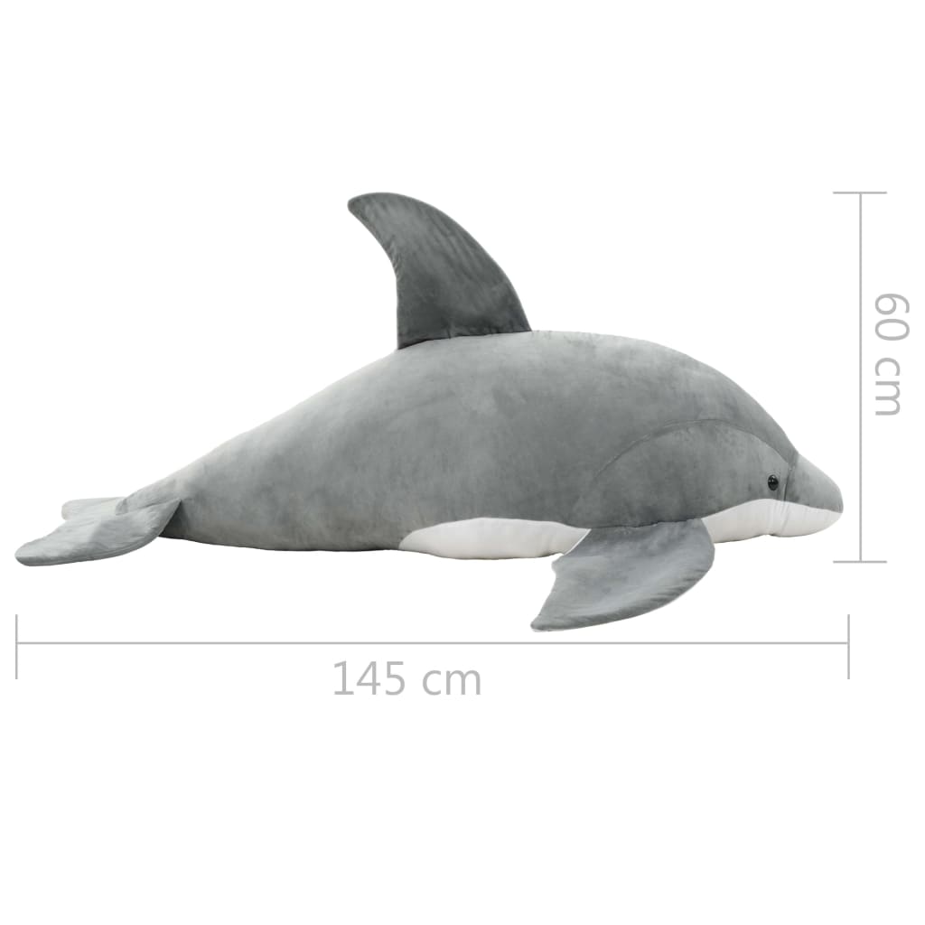 vidaXL Dolphin Cuddly Toy Plush Grey - 145 x 60 cm