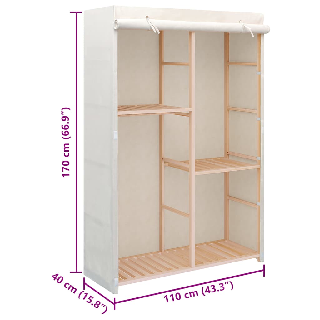 247108 vidaXL 3-Tier Clothes Wardrobe 110x40x170 cm - White