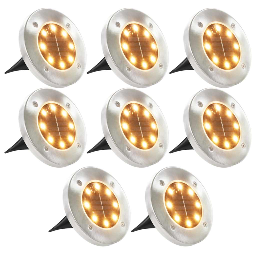 vidaXL Solar Ground Light | Set of 8 | Warm white, Silver | PP | Compact