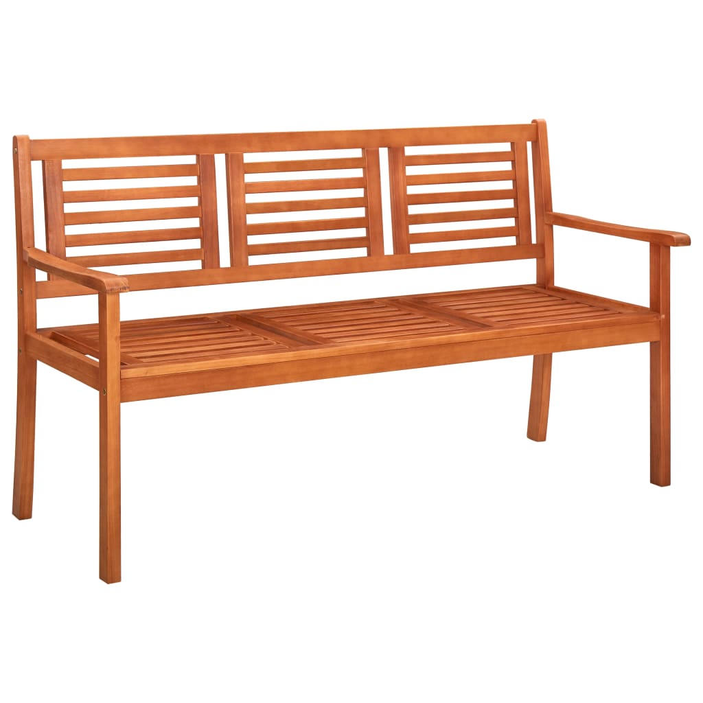 vidaXL 3-Seater Garden Bench 150 cm Solid Eucalyptus Wood - Brown - 150 x 60 x 89 cm