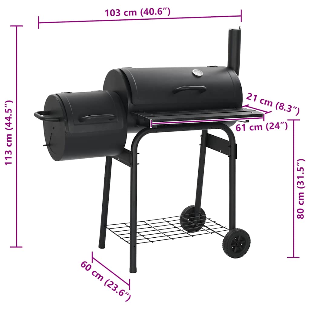 vidaXL Classic Charcoal BBQ Offset Smoker - Black - 12229