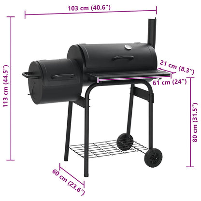 vidaXL Classic Charcoal BBQ Offset Smoker - Black - 12229