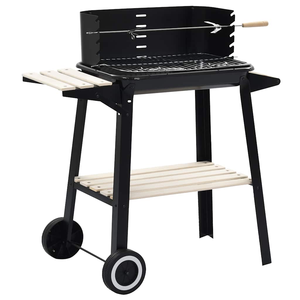 vidaXL Charcoal BBQ Stand with Wheels - Black